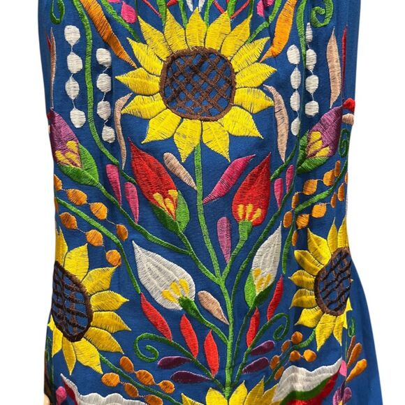 Authentic Mexican Floral Halter Dress Embroidered Mexican Fiesta Boho Hippie M - Picture 2 of 7